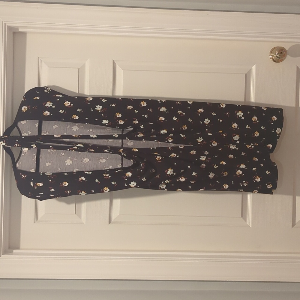 Black floral wrap dress